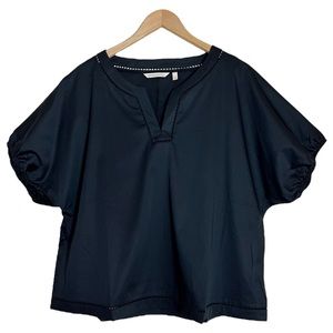 Soft Surroundings Black Split Neck Eyelet Blouse Size Large